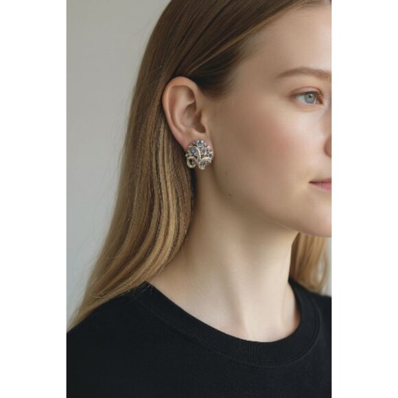 VTG Coro Silver Tone Clip On Earrings Pink AB Stones Aurora Borealis Mod 1960s - Picture 3 of 14